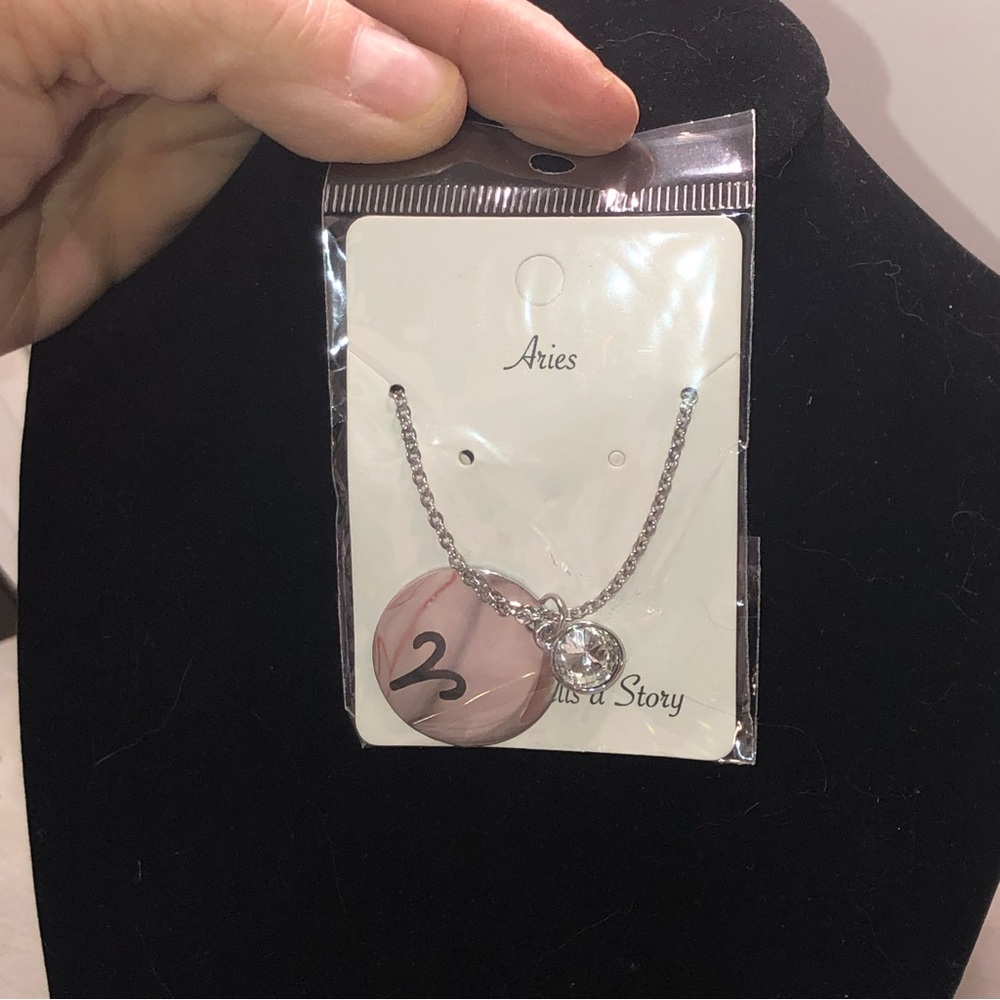 NWT April/Aries zodiac necklace. In silver tone.